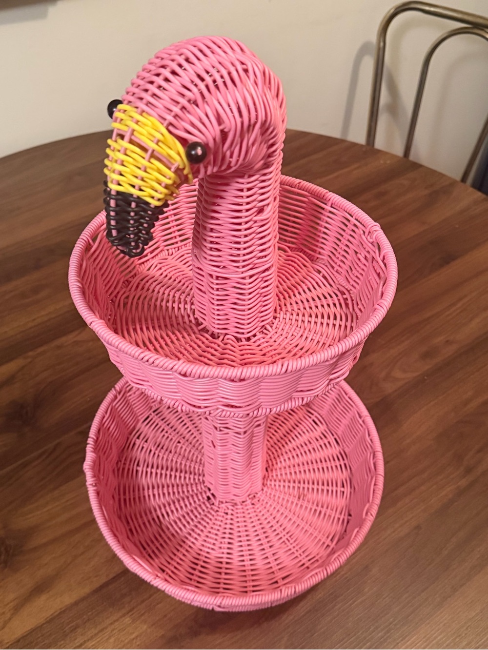 Charming Pink Flamingo Wicker Two-Tier Basket - Picture 8 of 16